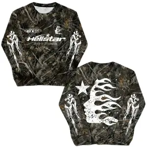 Men's Camo & Letter Print Round Neck Sweatshirt T-shirt Hoodie, Loose Casual Long Sleeve Crew Neck Pullover For Fall & Winter