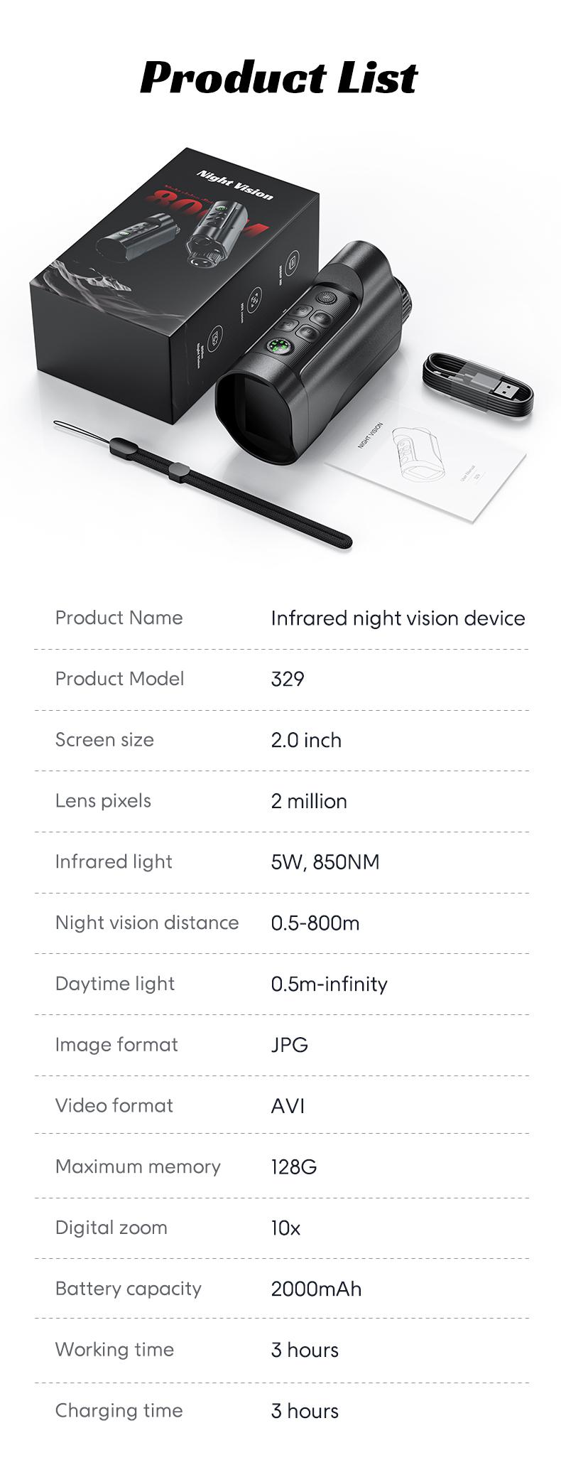 INSKAM Night Vision Monocular, 2'' HD Screen Infrared Binoculars with Compass for Photos and Videos, Perfect for Adults Outdoor Camping and Wildlife Observation