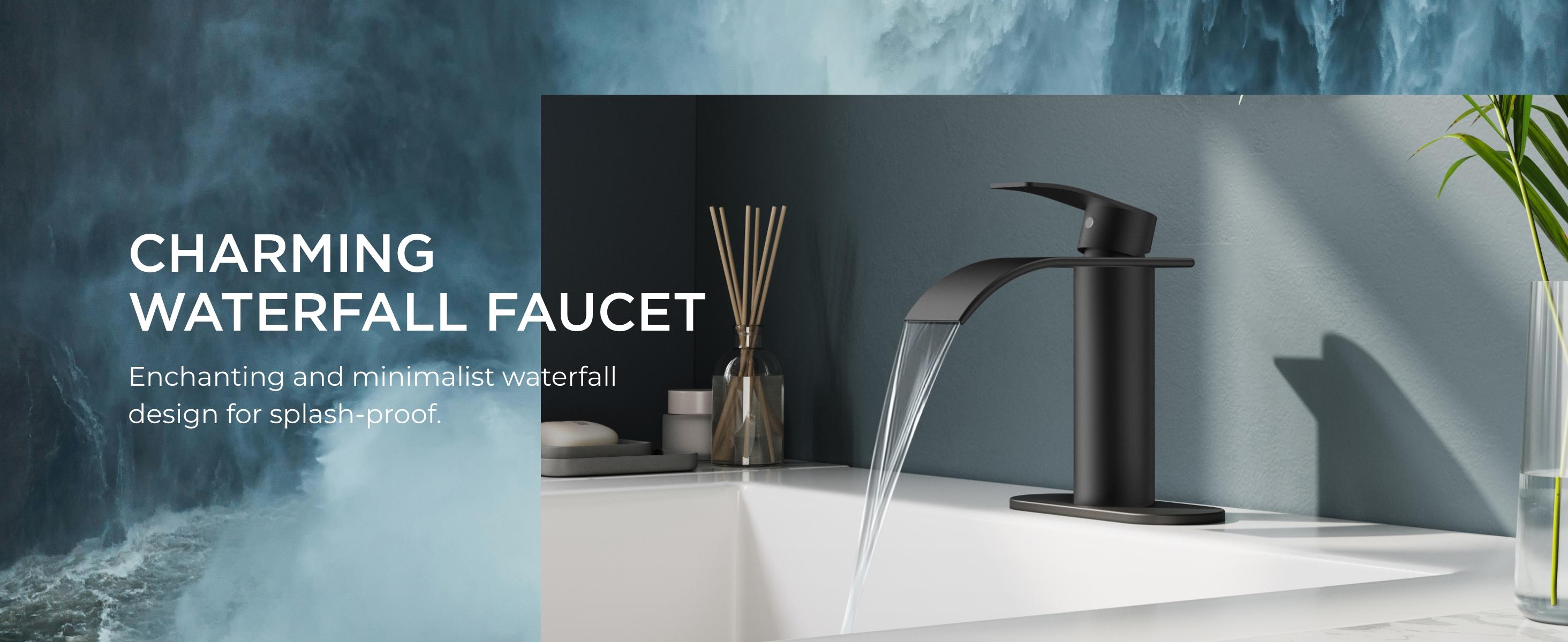 FORIOUS Bathroom Faucet with Metal Pop up Drain Waterfall Bathroom Toilet Sink Faucet Single Handle Stainless Steel Basin Sink Faucet Water Tap