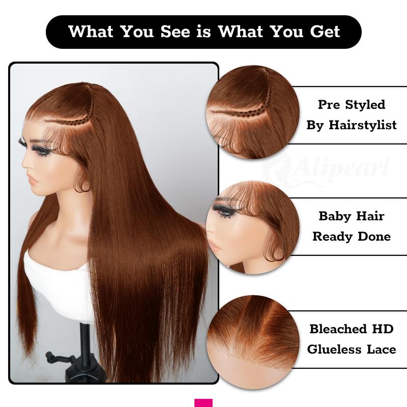 Alipearl Hair Dark Brown 3 Part Pre Braided Human Wig #4 Chocolate Brown Color 13x4 Lace Frontal Wig Straight Stylist Pre Cut Glueless Wig FallFreshness