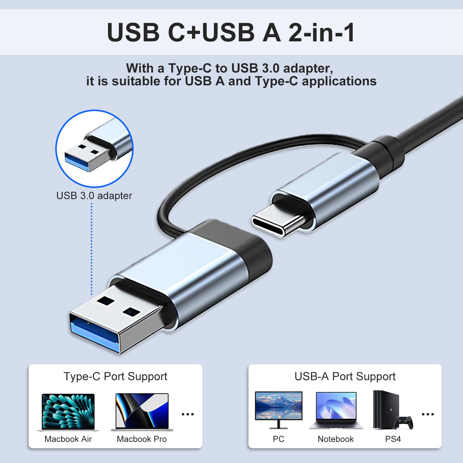 USB C Hub USB Hub 3.0, Aluminum 8 in 1 USB Extender with SD/TF Card Reader, 3.5mm Aux Headphone Jack for MacBook Pro Air and More PC/Laptop/Tablet Devices