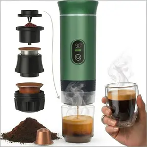 Father's Day Gift Portable Espresso Machine 3 in 1 Travel Coffee Maker Self Heating Coffee Machine Compatible with Ground Coffee and Capsules Portable Espresso Maker for Camping Hiking RV Office Coffee Lover Gift for Dad Husband