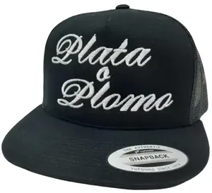Cowboy Cartel "Plata O Plomo" Black Yupoong Flat Bill Mesh Snapback Trucker Hat Cap Black
