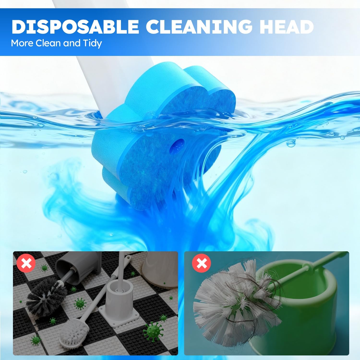 Nifogo Toilet Brush, Wall-Mount Holder & 24PCS Cleaner Refills, Multifunctional Bathroom Cleaning Kit, Works for Toilet Sink Bathtub Drain, Suitable for Basin & Urinal Cleaning