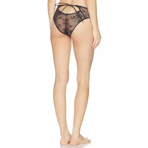 SKIMS Ultra Fine Lace Peek-a-boo Bikini in Onyx