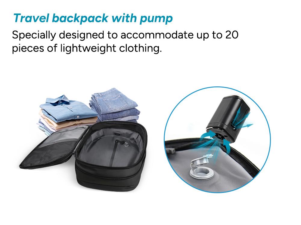 55L Expandable Vacpack Backpack, Vacuum Seal Backpack Travel, Vacuum Compression Bags for Travel, Air back Backpack with Lock, Travel Airbag Backpack with Portable Electic Pump
