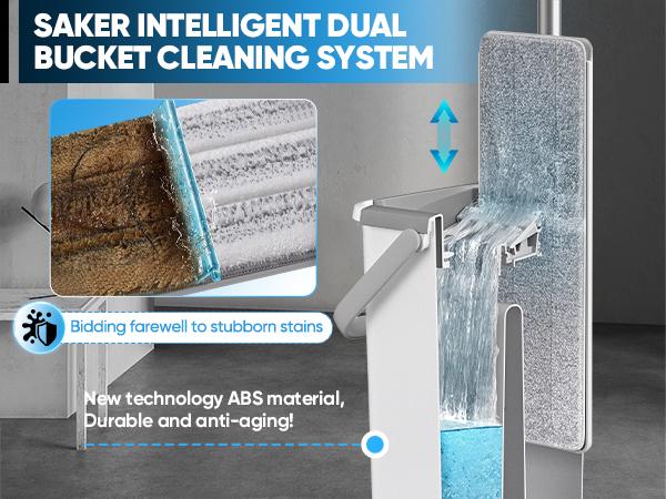Saker Mop and Bucket Set with Dryer for Floor & Wall Cleaning, Adjustable Handle, 3 Washable Microfiber Pads, Hygienic Dual-Bucket System, Kitchen Essential Saker Mop and Bucket Set with Dryer for Floor & Wall Cleaning, Adjustable Handle, 3 Washable Microfiber Pads, Hygienic Dual-Bucket System, Kitchen Essential