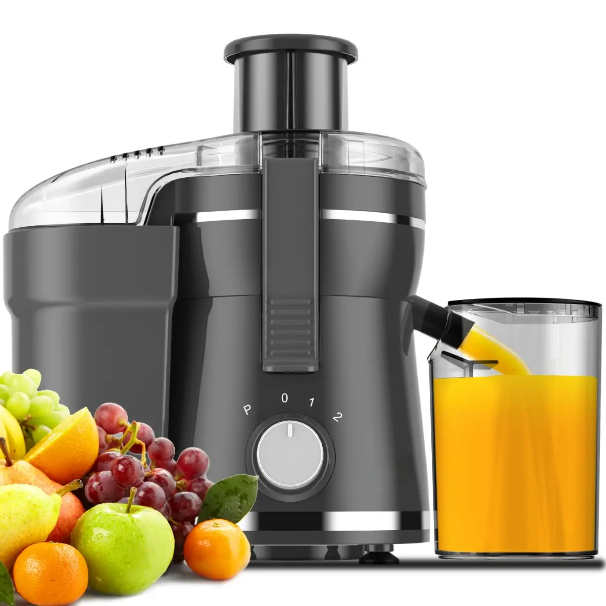 500W Centrifugal Juicer Machine - US Plug Countertop Blender with Knob Control, Dual Safety Lock-Safe Start, Wide Chute Feed, Max Nutrients Extraction, Easy Clean, Dishwasher Safe, BPA-Free, Compact Gray for Juice Lovers
