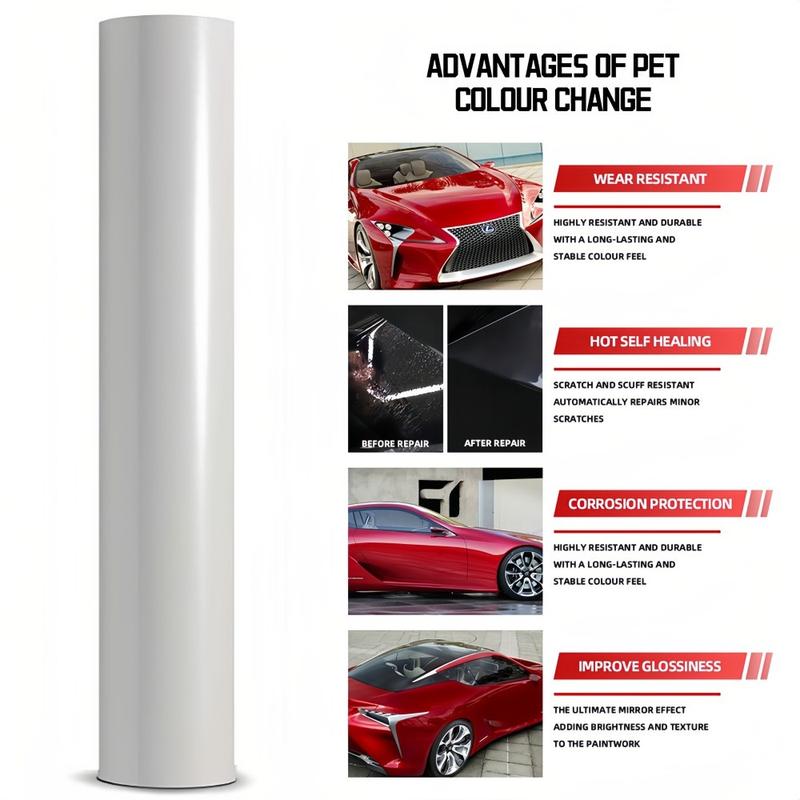 FONESO Super Glossy Car Body Sticker with Cutter and Hand Tool Kit, 60 x 8 inch Car Vinyl Film Wrap Protector Sticker, 5 FT x 1 FT Self-Adhesive Air Bubble Free Easy to Install, Universal For All Cars SUVs Sedan Coupe Truck Pickup Bike Motorcycle - White