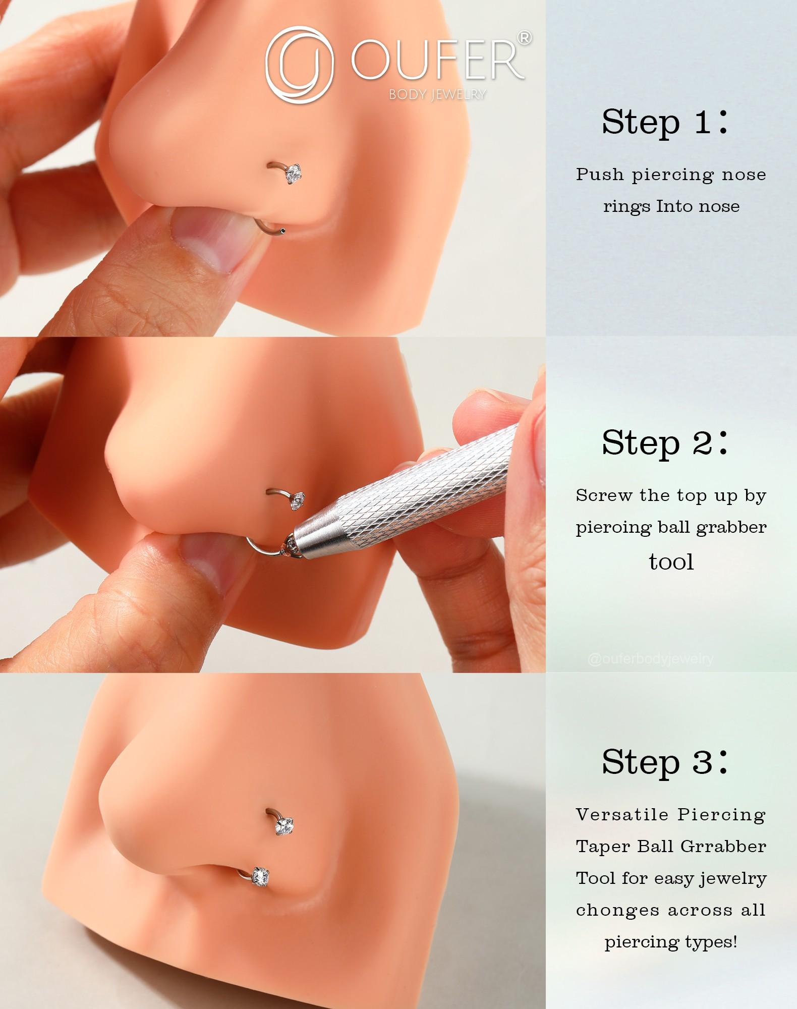 Oufer 20G Horseshoe CZ Nostril Nose Hoop Cartilage Lobe Piercing Ring 316L Stainless Steel Unisex Body Jewelry with Free Ball Crabber