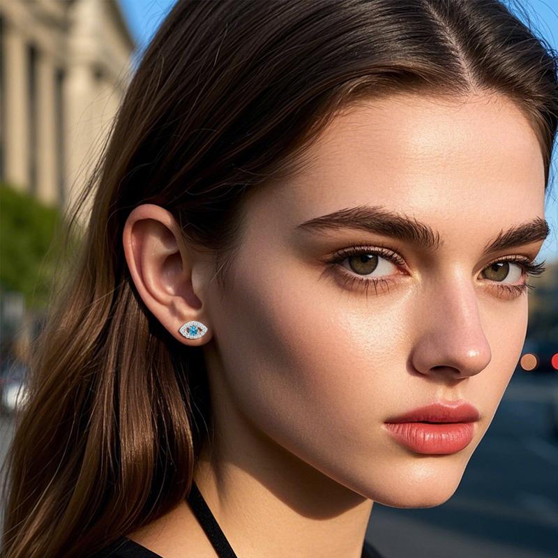 【#E580】Eye-shaped earrings UCCIYO Synthetic Moissanite Earrings For Women 925 Sterling Silver Stud Earring Men Hip Hop Jewelry Couple Gift Halloween