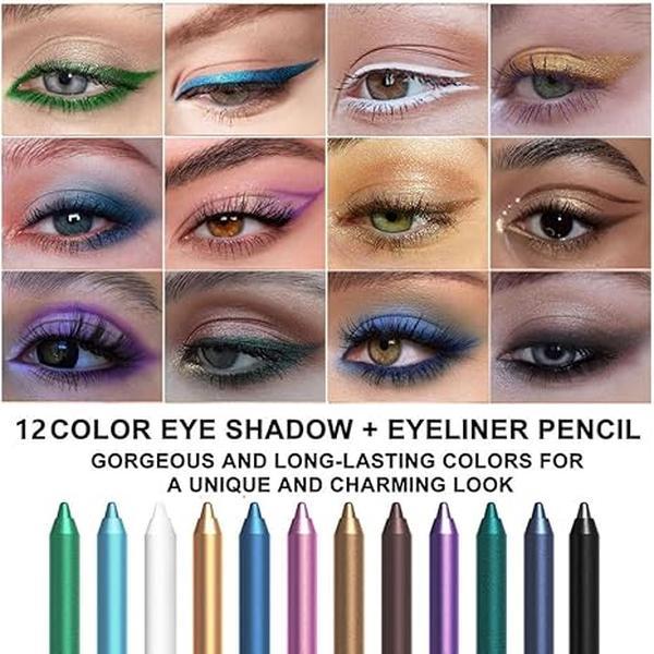 12 Colored Gel Glitter Eyeliner Pencils Set,Matte Liquid Eyeliner Set,Colorful Neon Eyeliner Pencil,Colored Eye Liners and Shadow Pencil,Waterproof Long Lasting Eye Liner,Christmas Makeup Gift Kit for Women,Halloween Makeup cream liner Lipliner Metallic