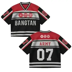 ARMY Bangtan Arirang 07 Crop Football Jersey Black Red K-Pop Concert Fan Shirt, Gift For Her
