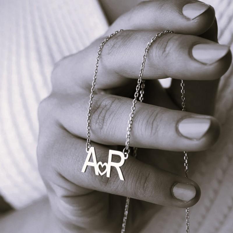 Customized Two Initials Necklace Stainless Steel Personalized Necklace Gift for Men and Women Couples