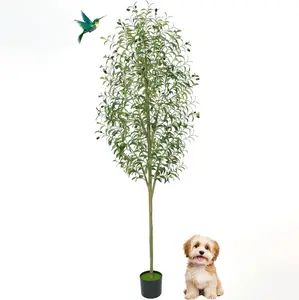 Tall Artificial Olive Tree – Realistic Leaves and Olives, Decorative Faux Plant with Stable Base