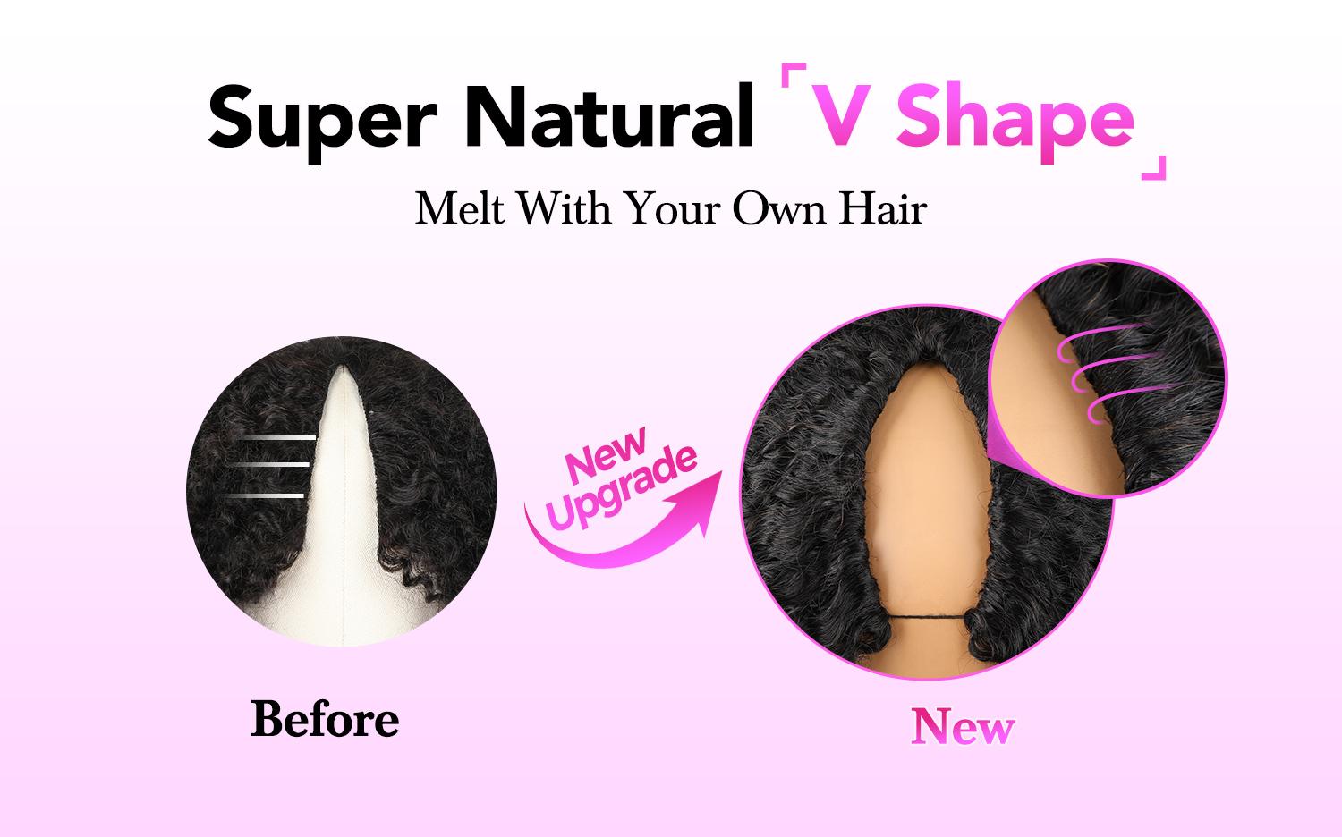 Vshow Kinky Straight Drawstring V Part Wigs For Women No Leave Out Install V Part Wig 250% Density Flat Edge Machine Made Half Wigs #springfresh