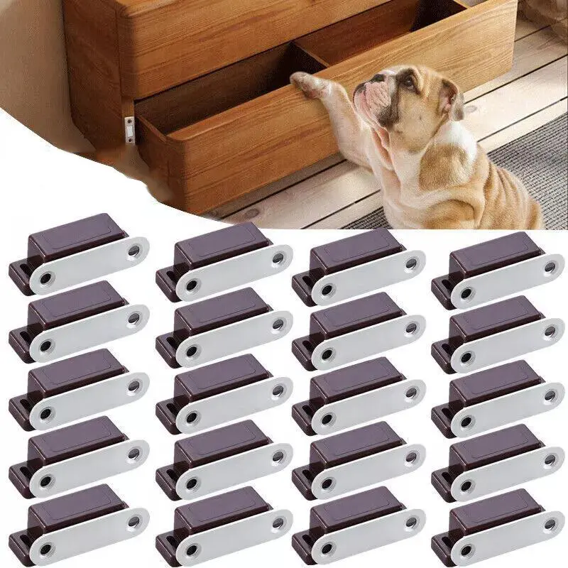 20 Pcs Cabinet Magnet Latch Best for Cabinet Doors Cupboards Drawers and Shutters Cabinet Magnetic Latch Easy Install (Brown)