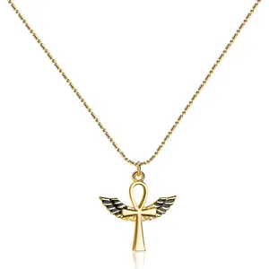 2026 New Ancient Egyptian Symbol key of Life Ankh Cross with Angel Wings Pendant Necklaces Amulet Jewelry Inspirational Gift