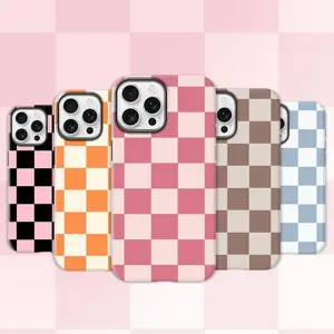 Matte, non-slip checkered pattern phone case, compatible with iPhone 17 Pro Max, 16, 15, 14, 13, 12 and Samsung 25 Ultra Plus, 24, 23, 22.  Features a dual-layer shockproof design with a TPU inner lining. A perfect gift for girls.