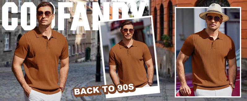 COOFANDY Men's Knit Polo Shirts Short Sleeve Ribbed Knitted Shirt Summer Lightweight Casual Golf Shirts