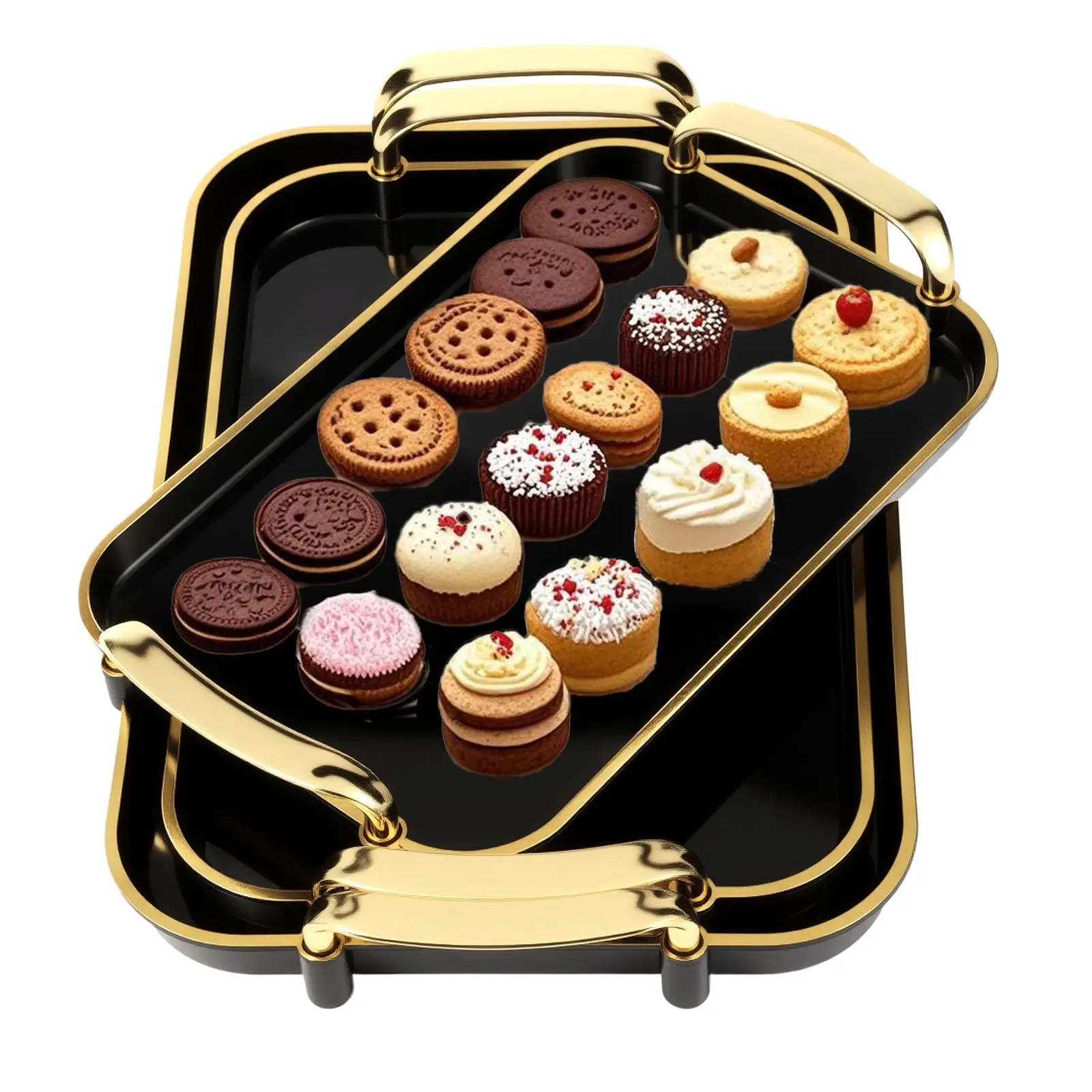 3 Pack Serving Tray with Handles Stackable Reusable Trays for Serving Food Plastic Serving Platters for birthday Party Charcuterie Fruit Appetizer BBQ Pool snacktray  festive party platter Thanksgiving Christmas gift