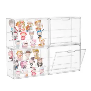 【Live Only】Vtopmart 2-4 Pack Clear Acrylic Display Case for Collectibles, Plastic Storage Bins with 2 Adjustable Divider and Magnetic Door, Stackable Display Box for Figures Showcase
