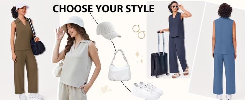 PINSPARK Two Piece Sets for Women Sleeveless Outfits Travel Tracksuit V Neck Top Wide Leg Pant Lounge Sets 2025 Summer sweatsuits  women  Springtok