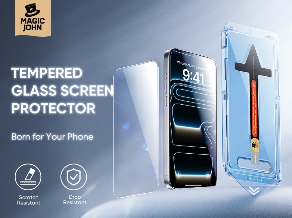 MAGIC JOHN Screen Protector 2 Pack for iPhone, Samsung, and Google–Clear & Privacy Protection, Fingerprint Resistant, Dust-Free, Bubble-Free Design