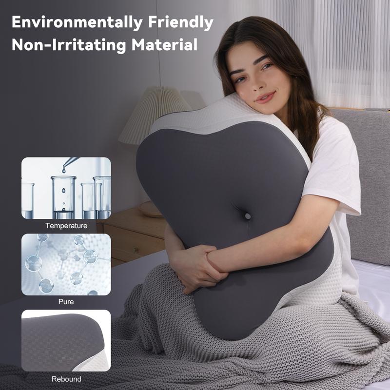 VIPfree Cooling Ergonomic Neck Pillow, Adjustable Ergonomic Memory Foam Pillows, Cervical Support Relieves neck and shoulder pain, Mother's Day Gift