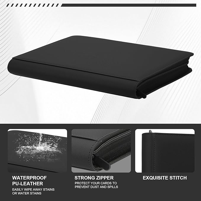 Toploader Binder,Trading Card Binder Storage Hold up 288 Cards 9-Pocket Top Loader Binder with Sleeves for 3"x4" Rigid Toploaders Hard Cases (9Black)