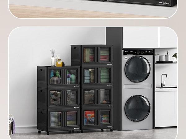 Broview V10 100Qt/300Qt/400Qt Stackable Storage Bins with Lids & Doors, Heavy Duty Plastic Closet Organizer and Storage Drawers with Wheels, Large Collapsible Storage Boxes, Cabinet for Home, Office