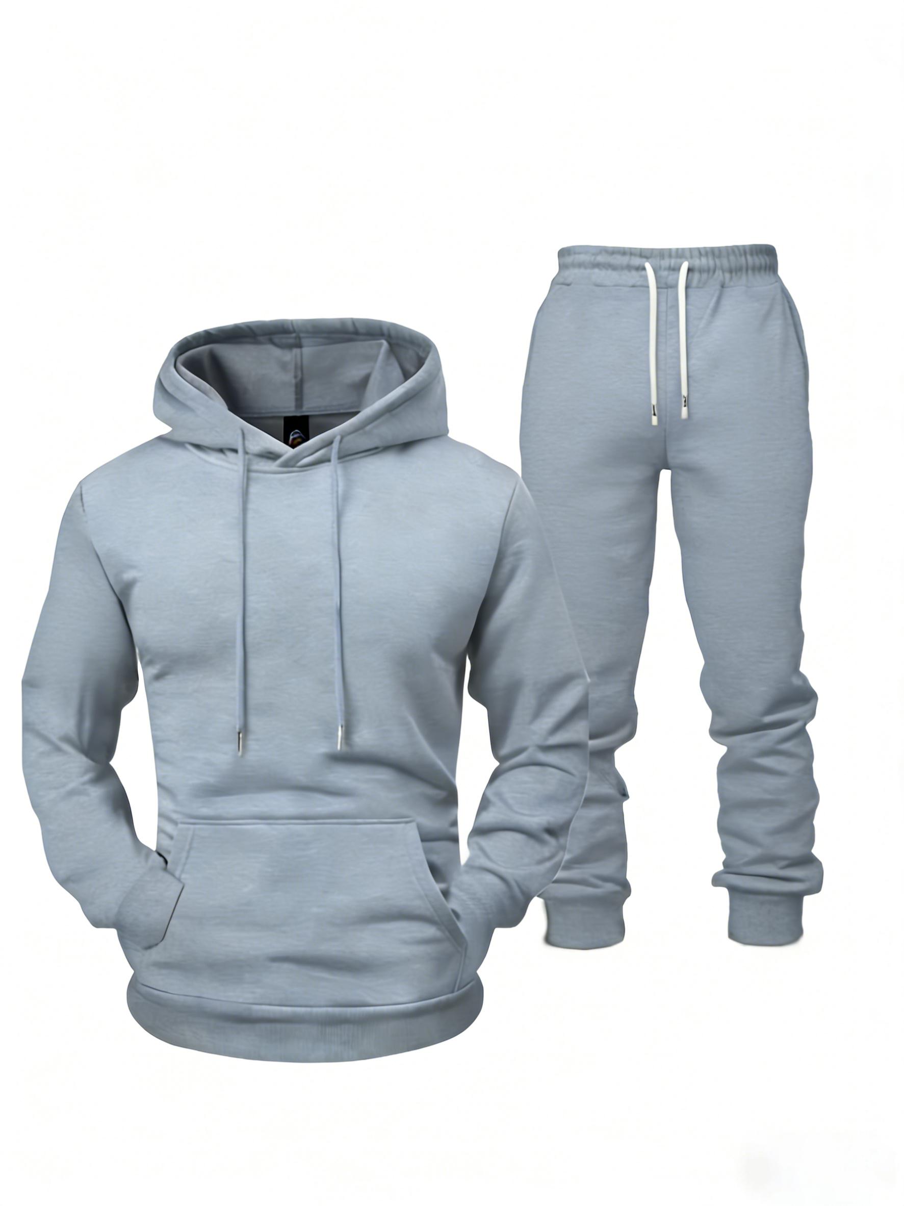 2026 Spring/Autumn New Men's Casual Sportswear Two-Piece Set - Solid Color Hooded Sweatshirt + Cuffed Sweatpants Set with Regular Fit Drawstring Design, Suitable for Daily Street Wear and Home Leisure Activities