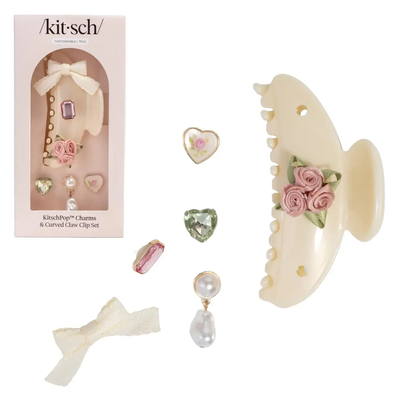 KitschPop™️ Curved Claw Clip & Charms in Pearlized Cream KitschPop™️ Curved Claw Clip & Charms in Pearlized Cream