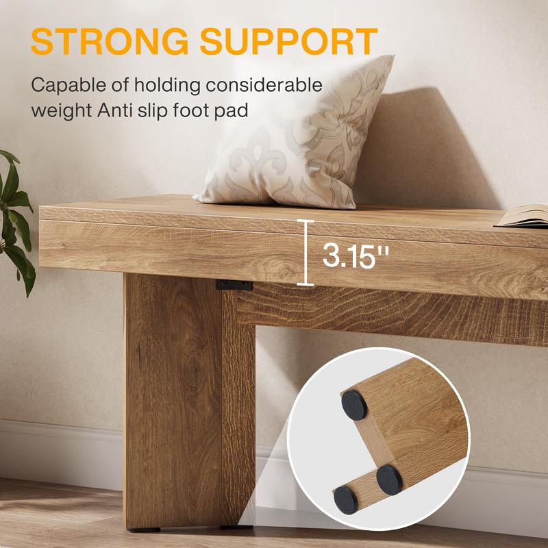 LITTLE TREE 47" Wooden Entryway Bench, Farmhouse Indoor End of Bed Bench, Long Table Benches Seat for Bedroom, Hallway, Foyer, End of Bed