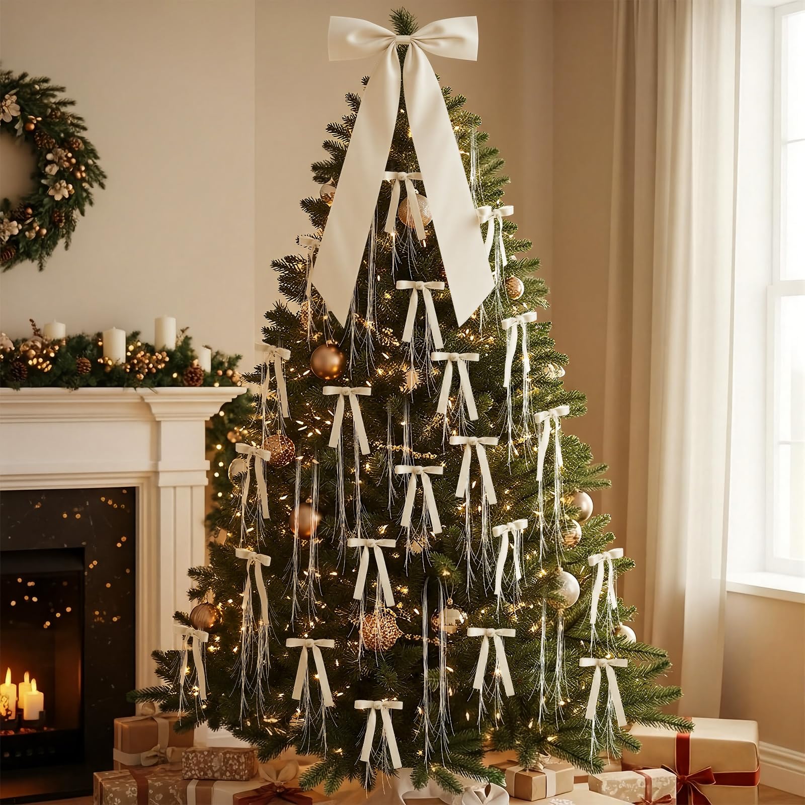 Christmas Clearance Sale Valentine's Day Decor Velvet Bows Christmas Tree Topper Bows & Tinsel Set Christmas Ornaments Bows for Xmas Tree Holiday Home Wedding Party Outdoor Christmas Decor Christmas Gifts, Gif Wrapping & DIY Project