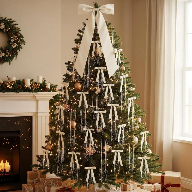 Christmas Clearance Sale Valentine's Day Decor Velvet Bows Christmas Tree Topper Bows & Tinsel Set Christmas Ornaments Bows for Xmas Tree Holiday Home Wedding Party Outdoor Christmas Decor Christmas Gifts, Gif Wrapping & DIY Project