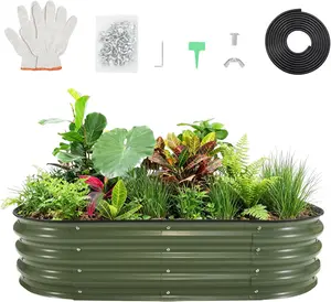 GAOMON 4x2x1ft Galvanized Raised Garden Bed Kit, Oval Raised Beds with Open-Ended Base, Metal Planter Box for Vegetables, Flowers, Herbs & Fruits，green