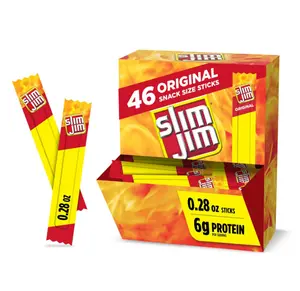 Slim Jim Smoked Meat Sticks, Original Flavor, 6g Protein Per Serving, Snack Size, Valentine's Day Gift For Him, 0.28 oz. (46 Count)