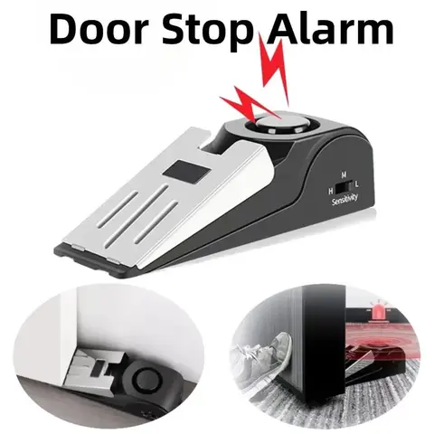 Home Security Door Stopper Alarm - Easy to Install No Tools Needed, 3 Sensitivity Modes, 120DB Loud Anti-Theft Alarm, Stainless Steel Pressure-Resistant, Instant Alarm When Pushed