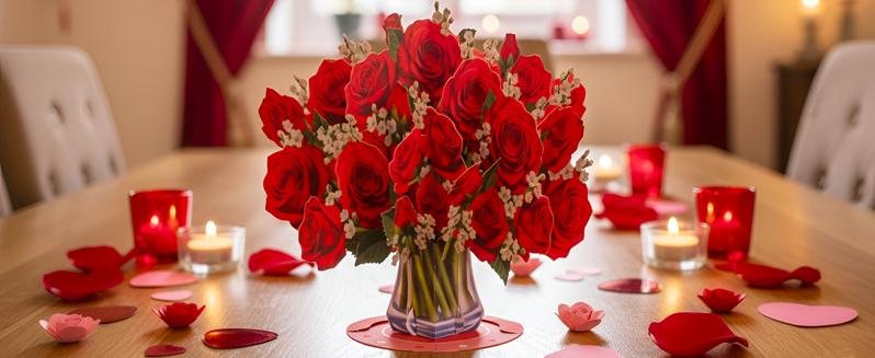 Paper Love Valentine's Pop Up Flower Bouquet Card, 3D Classic Red Roses Bouquet, with Detachable Forever Flowers Keepsake, Gift for Valentines Day, Birthday, Anniversary, Wedding, All Occasion - Oversized 10" x 7" Cover - w/Envelope & Note Tag