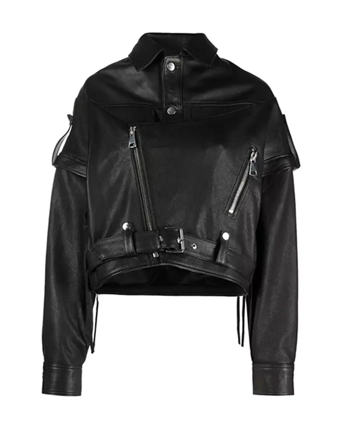 Womens Black cropped leather Biker Jacket