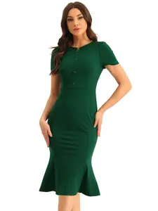 INSPIRE CHIC Women's Vintage 1950s Dress Short Sleeve Mermaid Bodycon Work Dresses, Green
