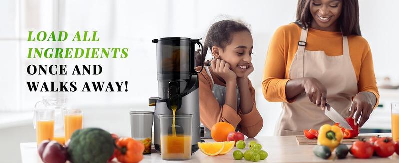 GDOR Cold Press Juicer with 5.3" Wide Feed Chute 150NM Powerful Motor Slow Masticating Extractor High Juice Yield Easy to Clean Fits Whole Fruits & Vegetables Black