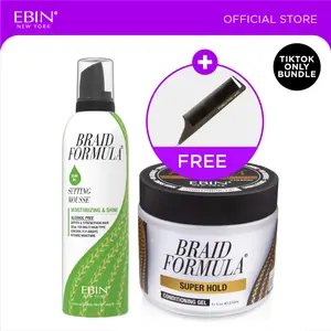 EBIN Braid Formula Conditioning Gel (Super Hold) + Braid Formula Setting Mousse (Moisturizing & Shine - Olive Oil) Bundle with FREE Pintail Parting Carbon Comb | Holding, Moisturizing, High shine