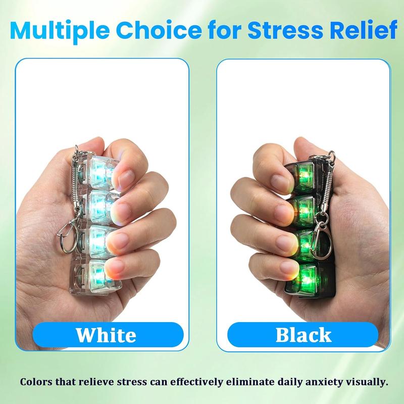 4-Hole Keyboard Fidget Toy for Adults Fidget Keyboard Clicker Toys with LED Lights Keychain Mechanical Keyboard Decompression Button Finger Clicker Toys Stress Relief for Anxiety Decompression (Black and White)