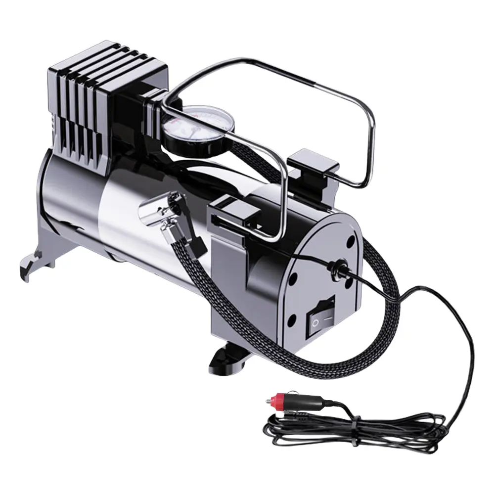 12V Heavy-Duty Portable Air Compressor with Pressure Gauge, Metal Cylinder Power System, 120W Output Power, Portable Pumps for Car Tire Inflation, Includes 1 Inflatable Nozzle, 1 x 10A Fuse, 1 X Inflatable Nozzle