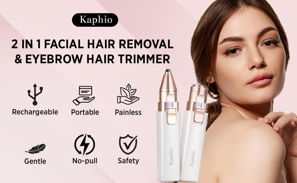 2-in-1 Rechargeable Facial & Eyebrow Hair Remover for Women – Painless Electric Face Shaver for Eyebrows, Lips, and Peach Fuzz with LED Light