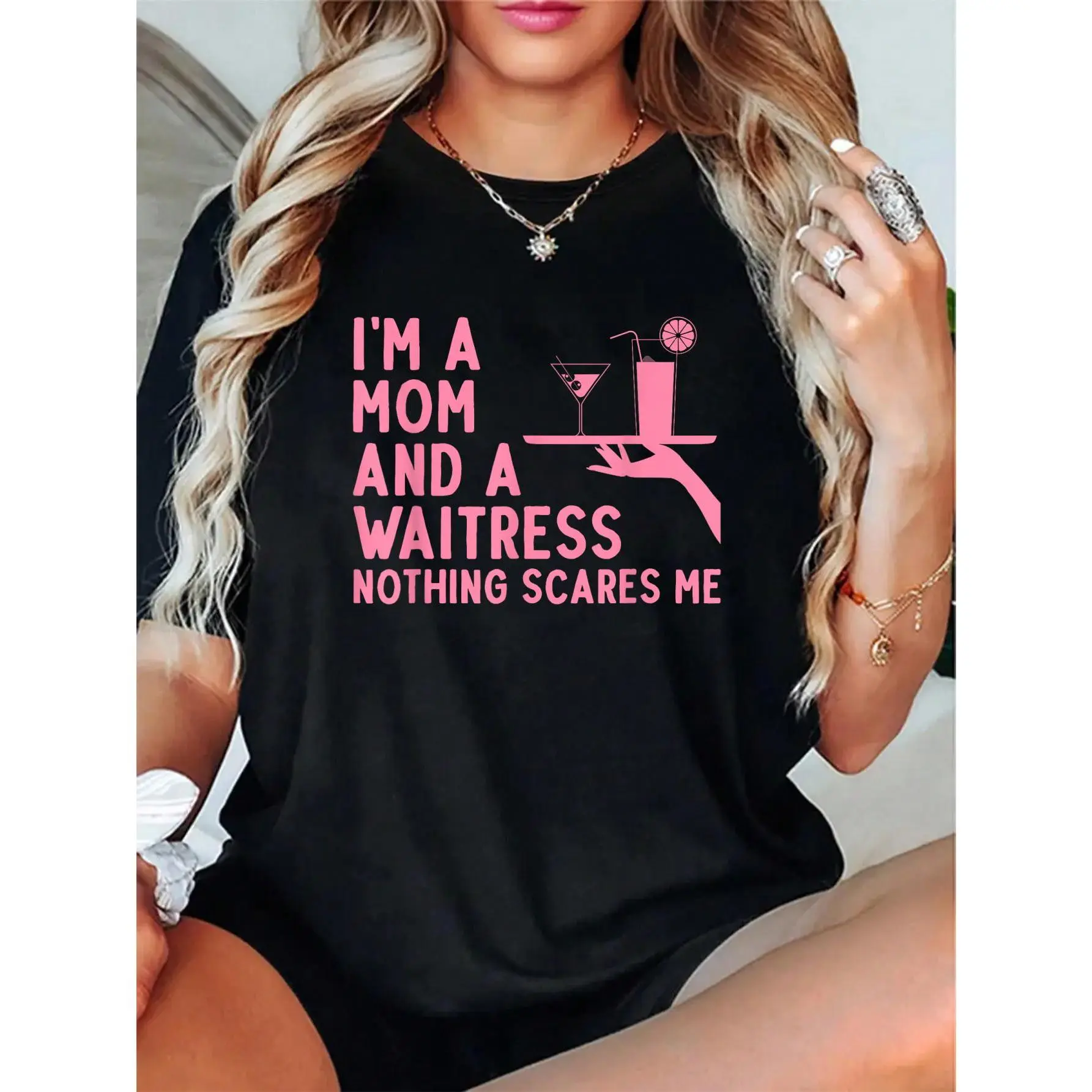 Women's 'Caffeine Queen' Graphic Print T-Shirt - Cute 100% Cotton Top for Waitress & Server, Everyday Casual Relaxed Fit, Love, Breathable, Fabric, Short, Style, Tee