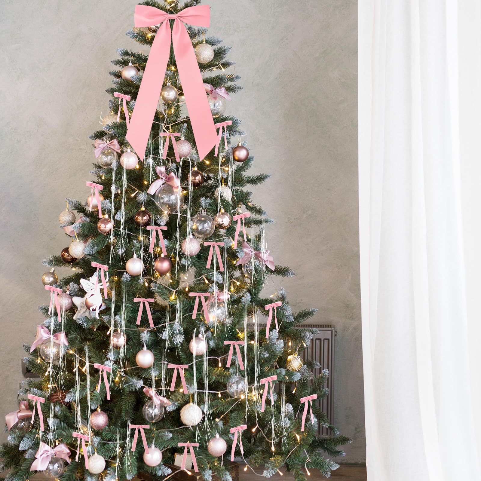 Christmas Clearance Sale Valentine's Day Decor Velvet Bows Christmas Tree Topper Bows & Tinsel Set Christmas Ornaments Bows for Xmas Tree Holiday Home Wedding Party Outdoor Christmas Decor Christmas Gifts, Gif Wrapping & DIY Project