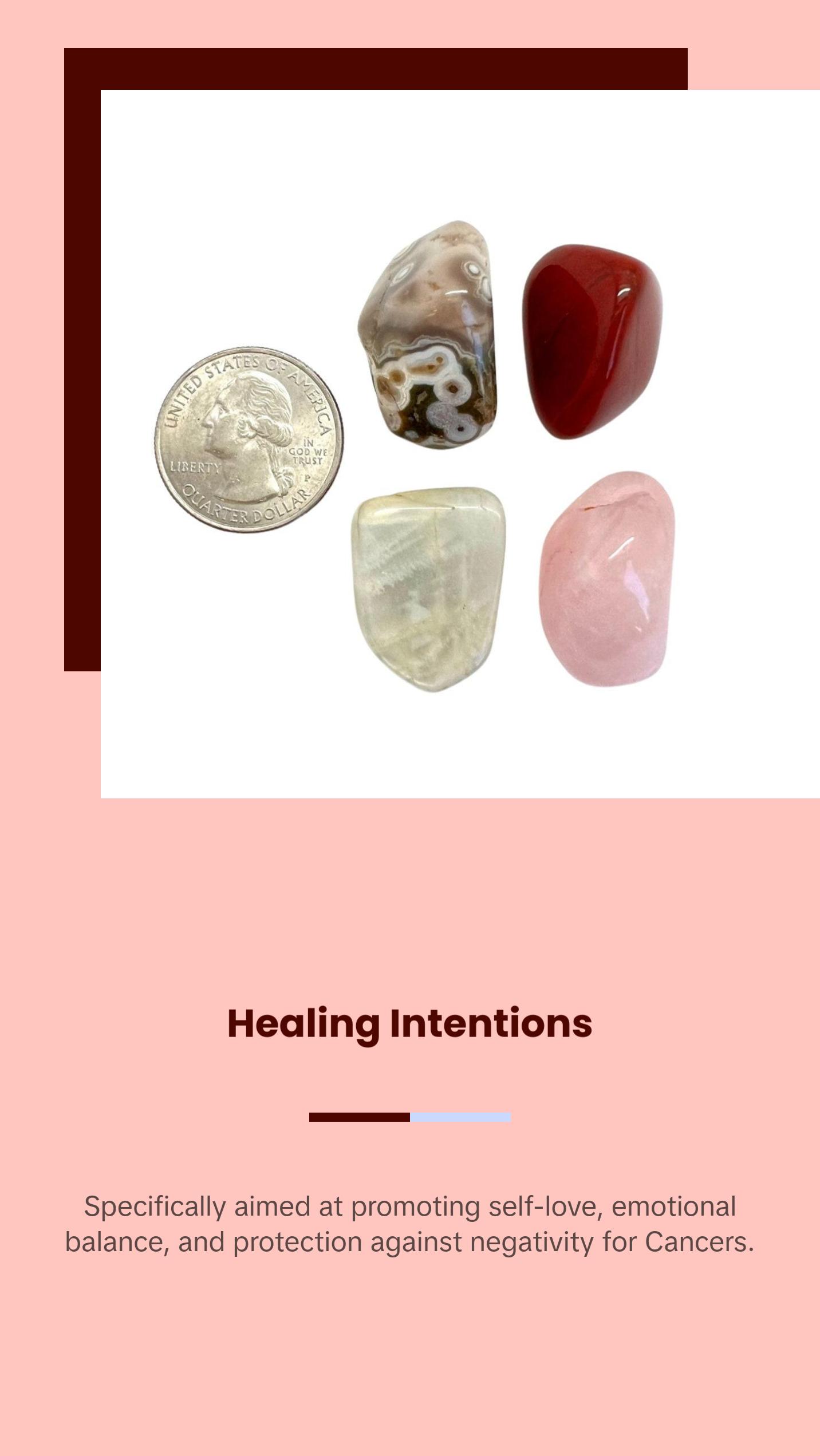 Cancer Zodiac Crystal Set - Tumbled Cancer Zodiac Crystals Metaphysical crystals - Astrology Gifts - Red Jasper, Ocean Jasper, Moonstone